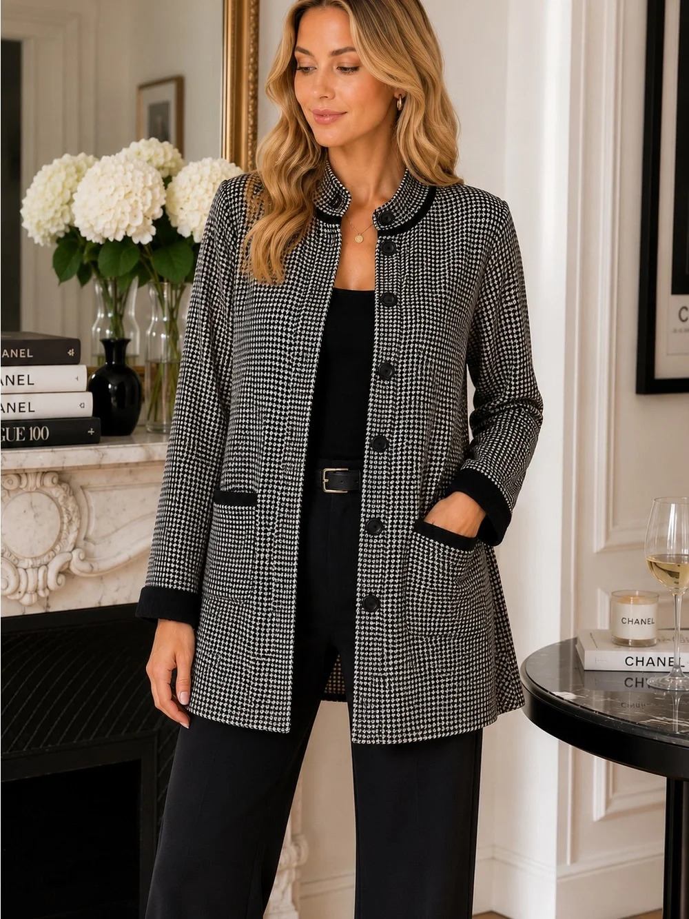 Northern Reflections Black and White Houndstooth Blazer Jacket